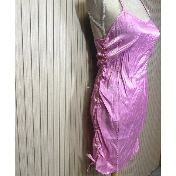 Noisy May Nmelin Satin Singlet Ruching Dress Fuchsia Pink Women’s Size L - Picture 4 of 8